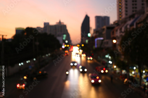 Street lights after sunset at Bangkok midtown, Bokeh background 
