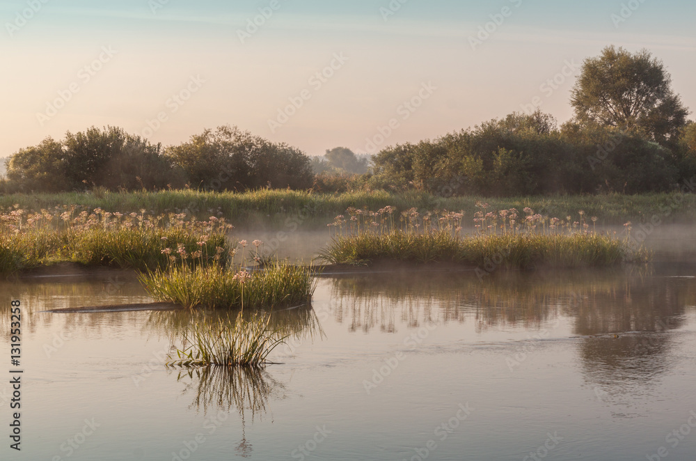 Foggy sunrise on a small river