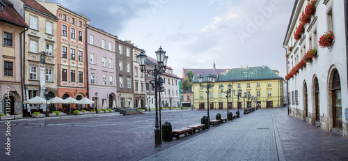 Panorama of little market square (Maly Rynek) in Krakow, Poland