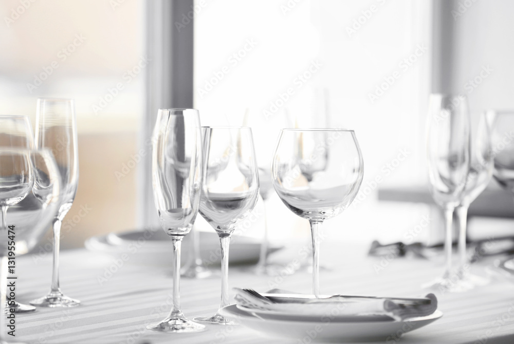 Served table in modern restaurant Served table in modern restaurant