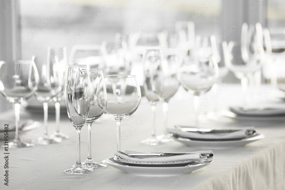 Served table in modern restaurant Served table in modern restaurant