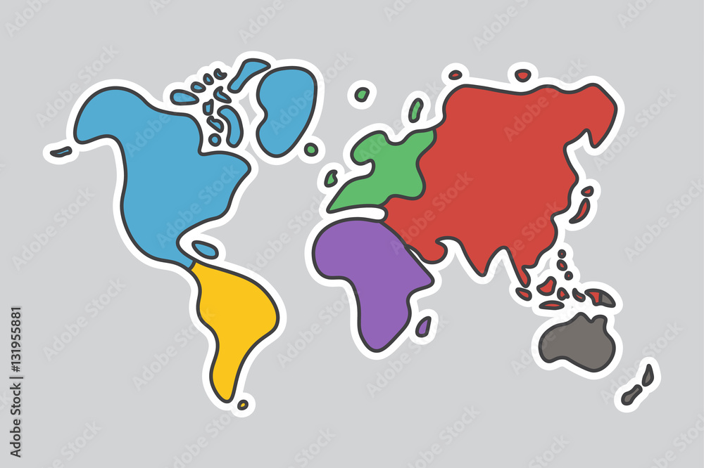 Doodle style world map . Look like children craft painting .