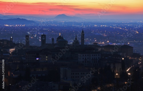 Bergamo alta all'alba, Italia