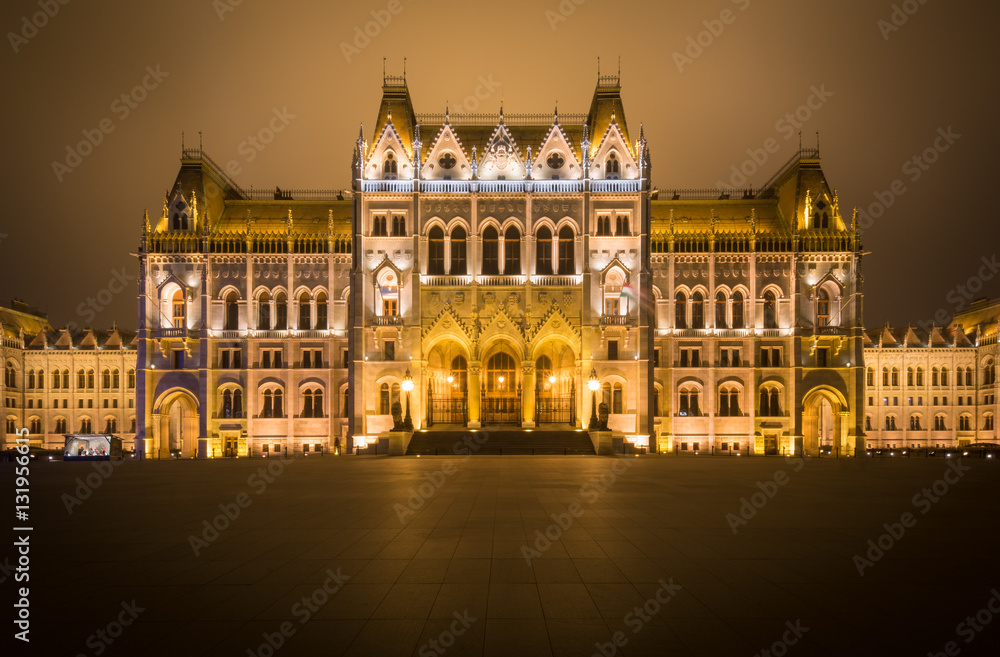 Budapest Hungarian Parliament in a winter night