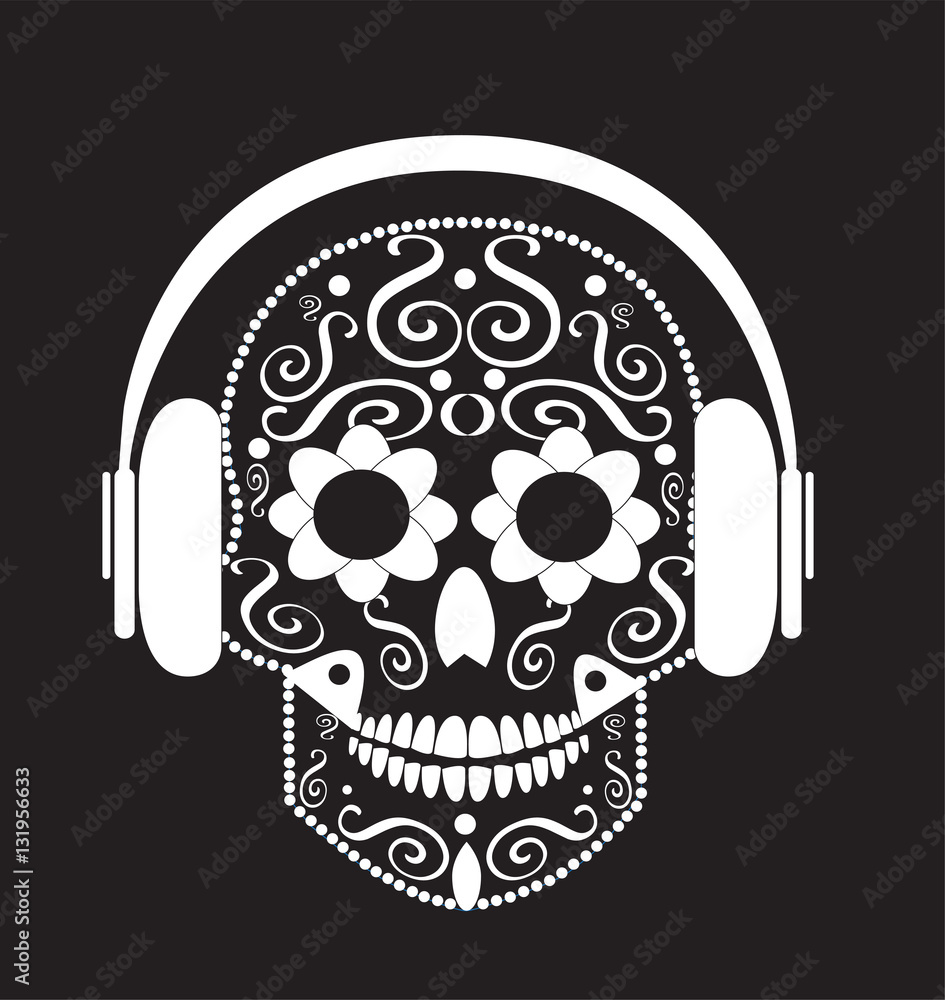 Skull vector with headphone beats background Skull vector with headphone beats background