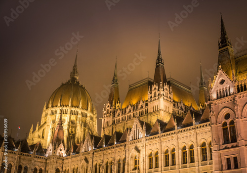 Budapest Hungarian Parliament in a winter night
