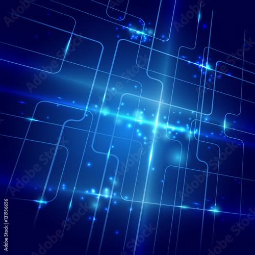 Abstract lines and lights blue background. Technology concept de