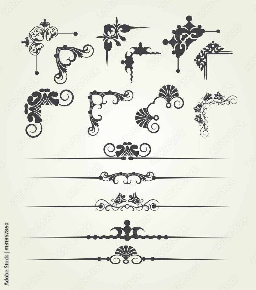 Vector set. Victorian corner, border. Decorative elements. Stock Vector