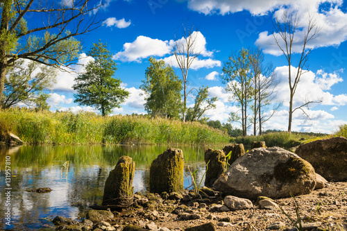 Fototapeta Naklejka Na Ścianę i Meble -  Elk River in end of summer.  Masuria, Poland.