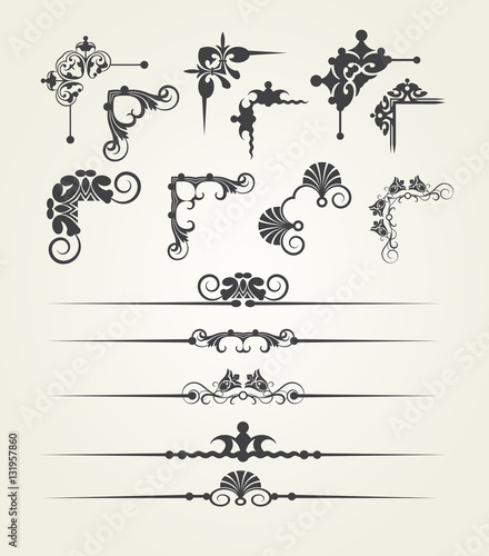 Vector set. Victorian corner, border. Decorative elements.