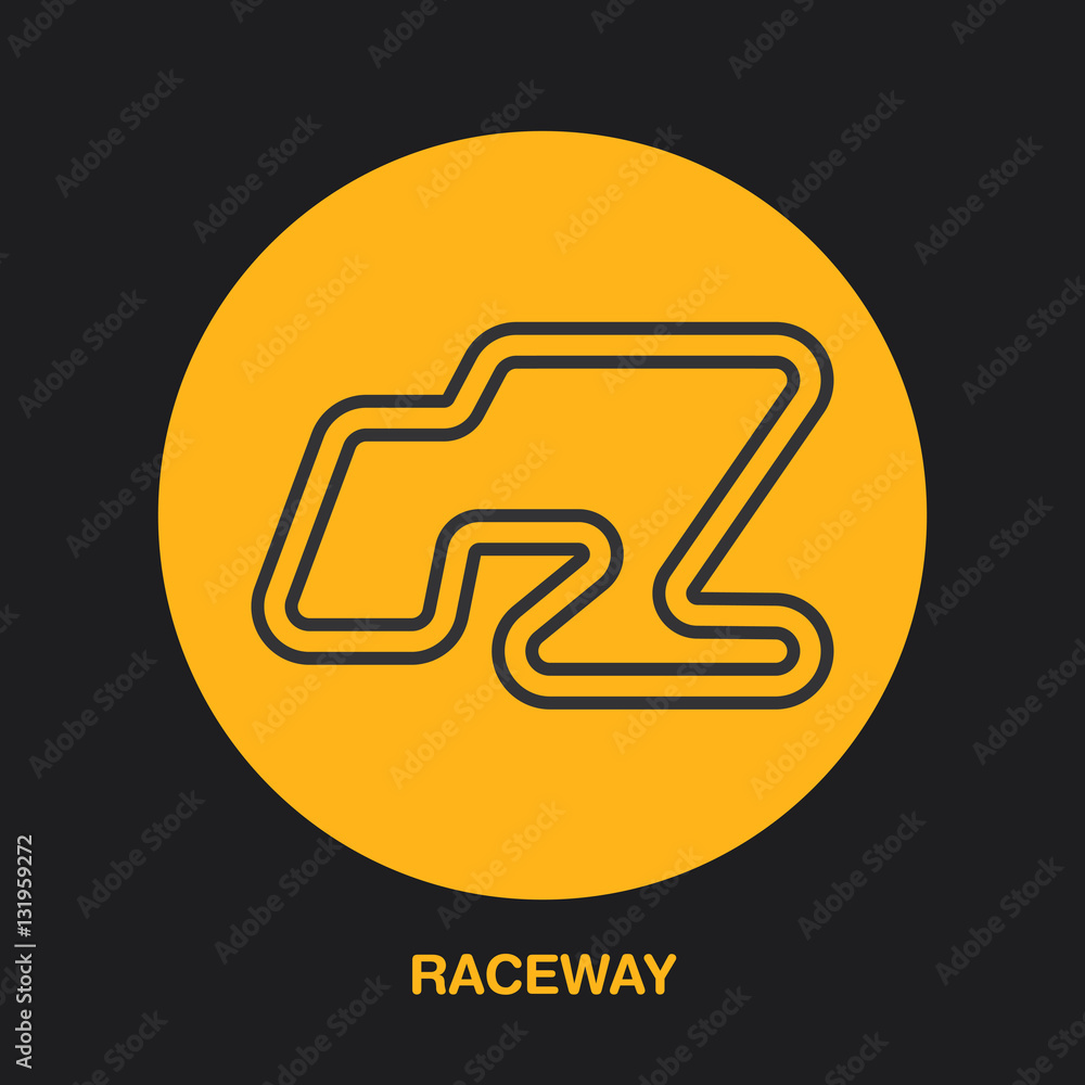Racing car track line icon. Karting logo, driving lessons sign. Raceway illustration. Racing car track line icon. Karting logo, driving lessons sign. Raceway illustration.