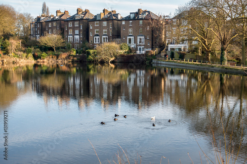 Canvas Print Row of Houses by a Lake at Hampstead in London