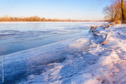 Frozen Water and Ice on the Dnieper River