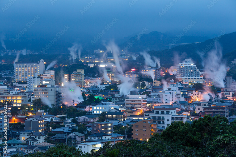 Obraz premium Japan cityscape with hot spring bath houses