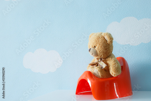 Quadro em tela Teddy bear sitting on the potty