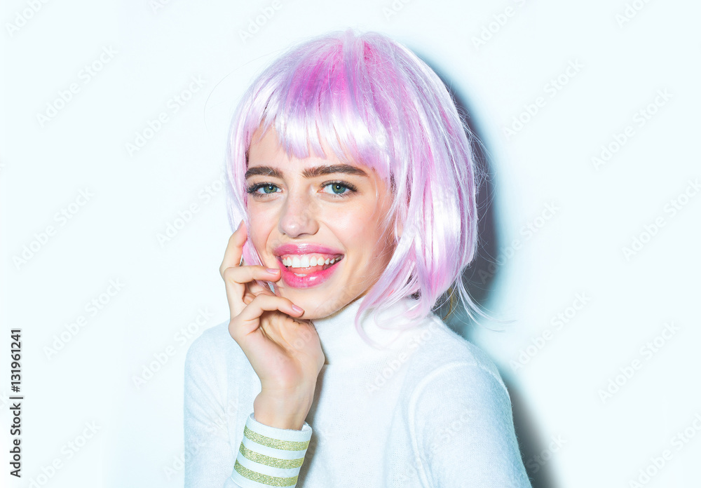 pretty girl in pink hair wig pretty girl in pink hair wig