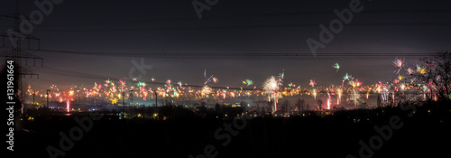 Industrial Skyline with fireworks