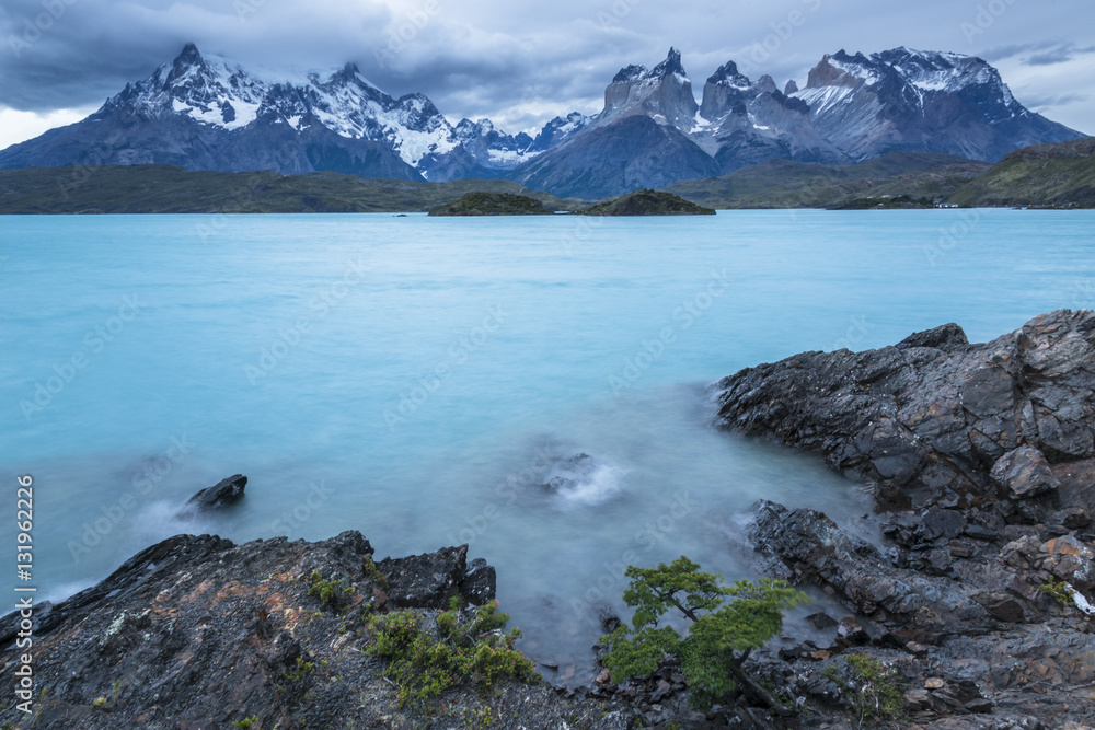 Torres del Paine National Park at the dusk. Lago lake. Patagonia, Chile