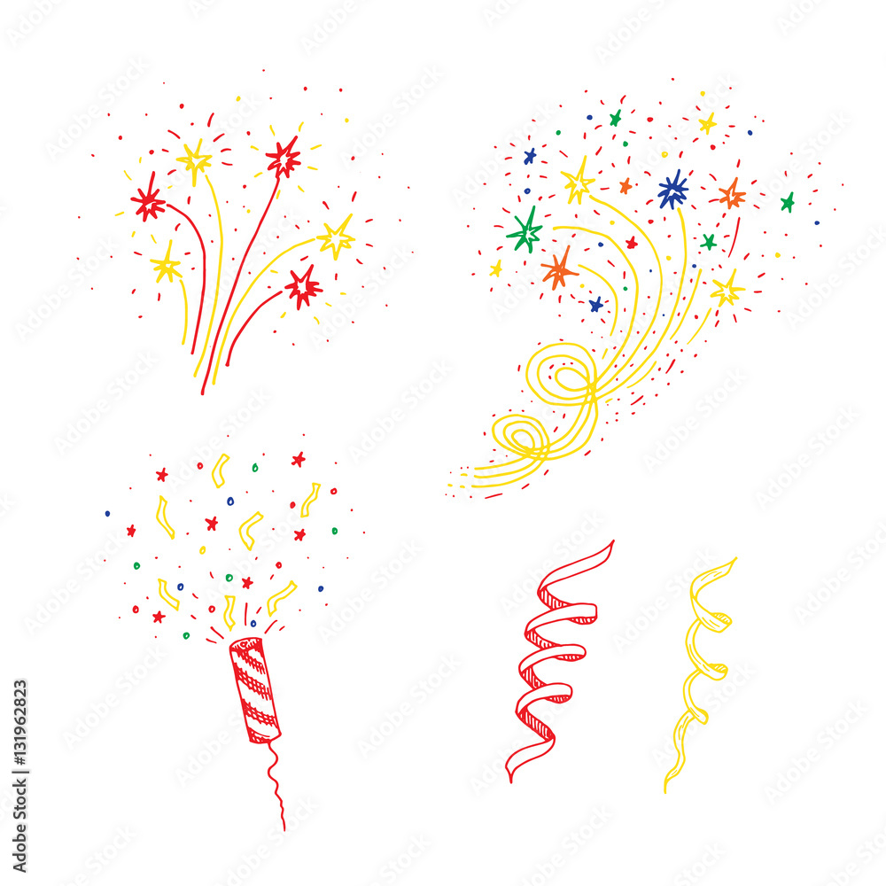 Fototapeta premium Set of hand drawn fireworks