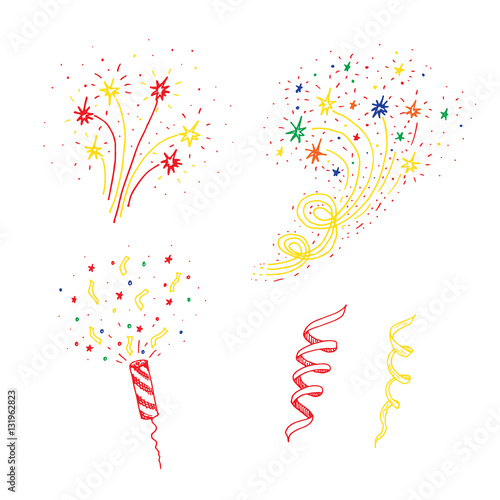 Set of hand drawn  fireworks