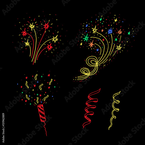 Set of hand drawn  fireworks