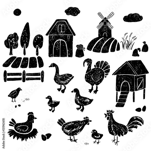 Farm hand drawn animals.