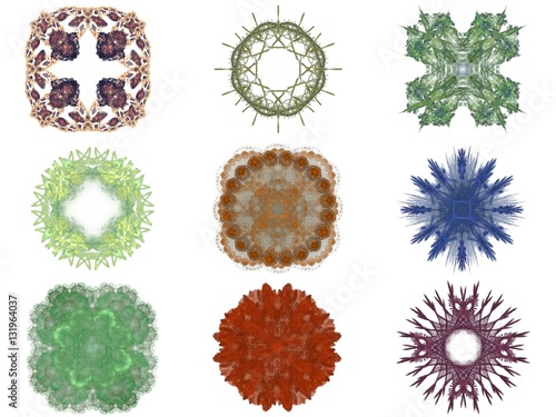Set of different colored patterns on an abstract fractal