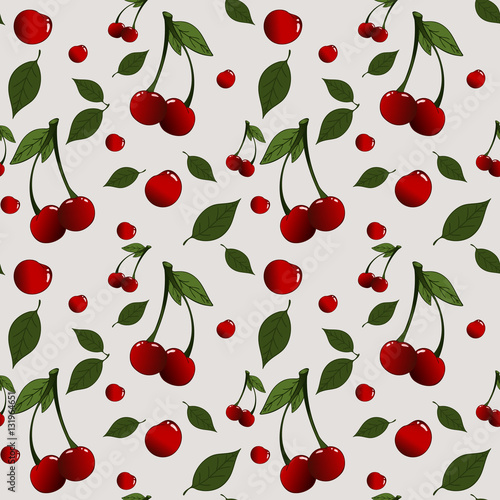 Pattern with cherries and leaves placed randomly
