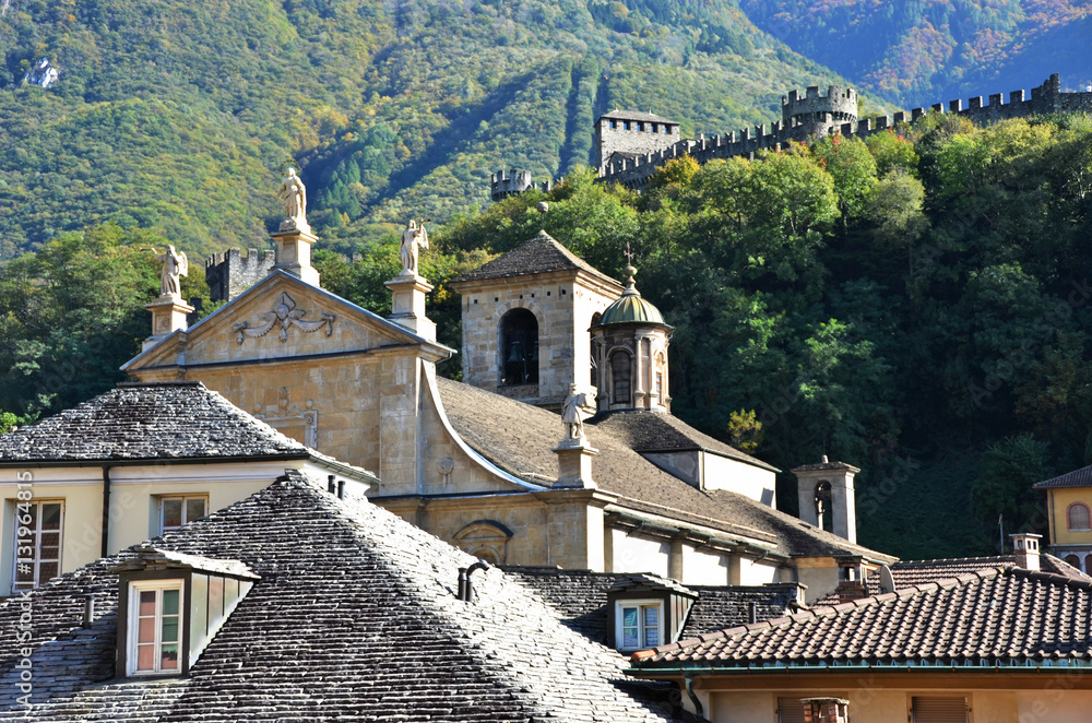 View to an old church in Bellinzona, Southern Switzerland