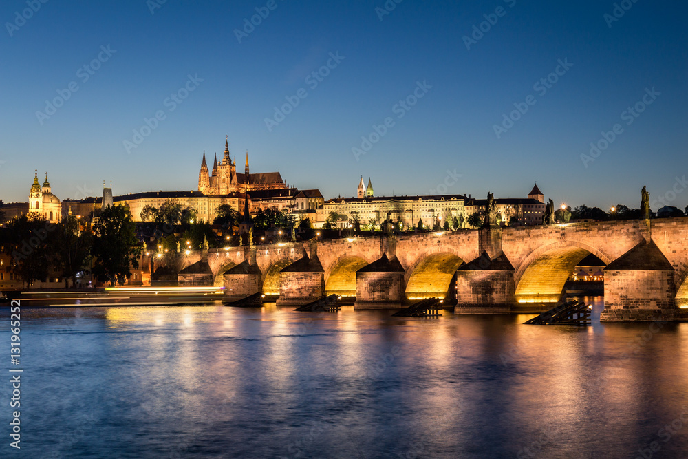 Fototapeta premium Beautiful view with Famous Charles Bridge, tower and Vltava river, Prague, Czech Republic.