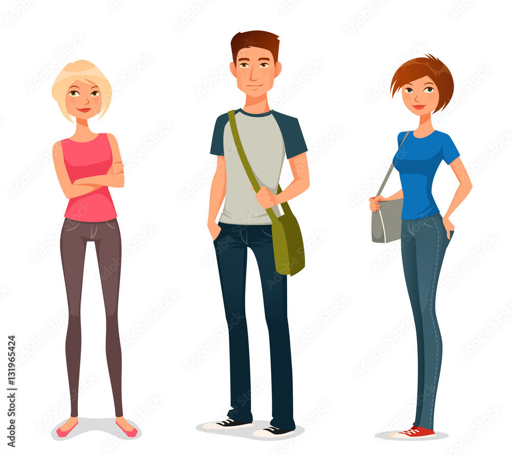 cute cartoon illustration of young people in casual fashion cute cartoon illustration of young people in casual fashion