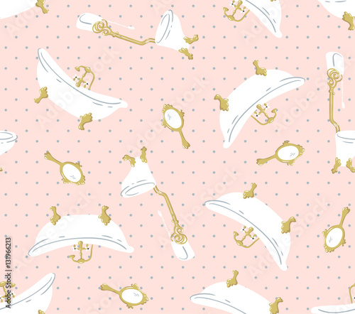 Luxurious Bathroom seamless pattern. Vector bathroom doodles in vintage, boudoir style.