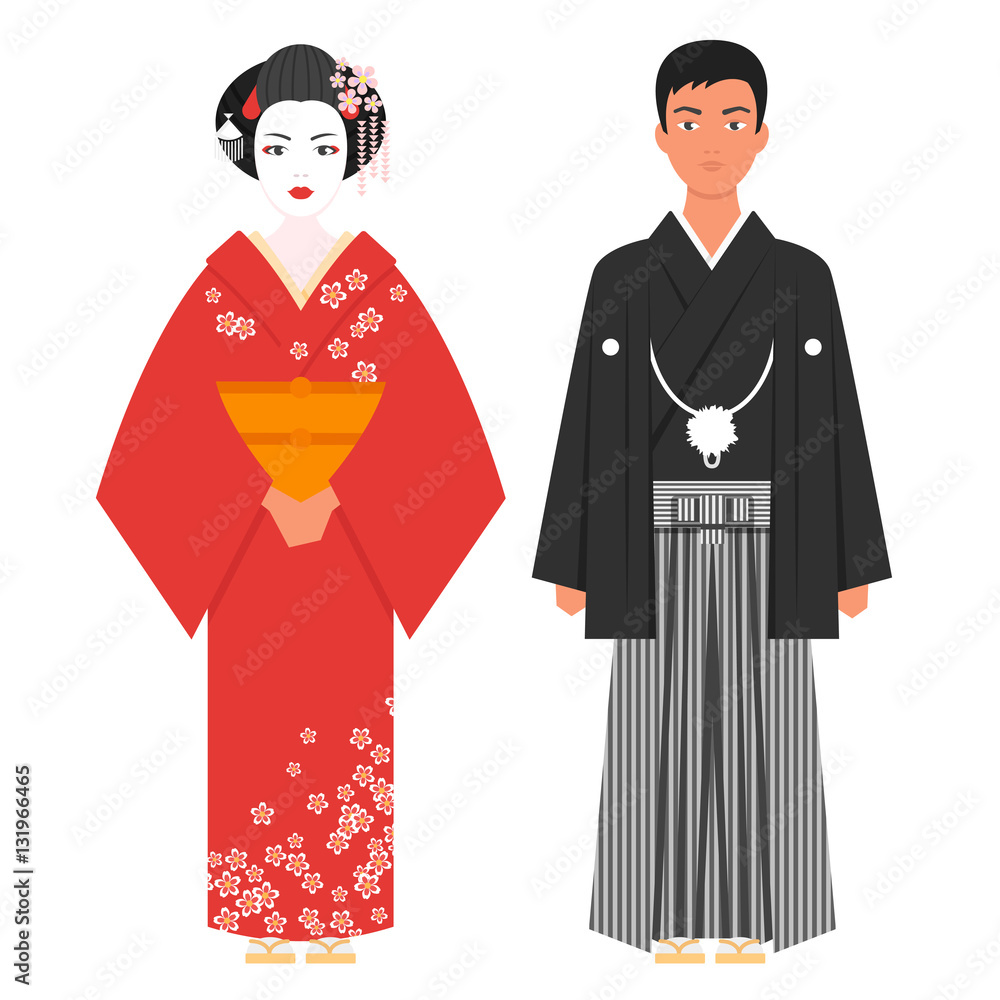 Vector flat style illustration of Japanese traditional clothing Stock ...
