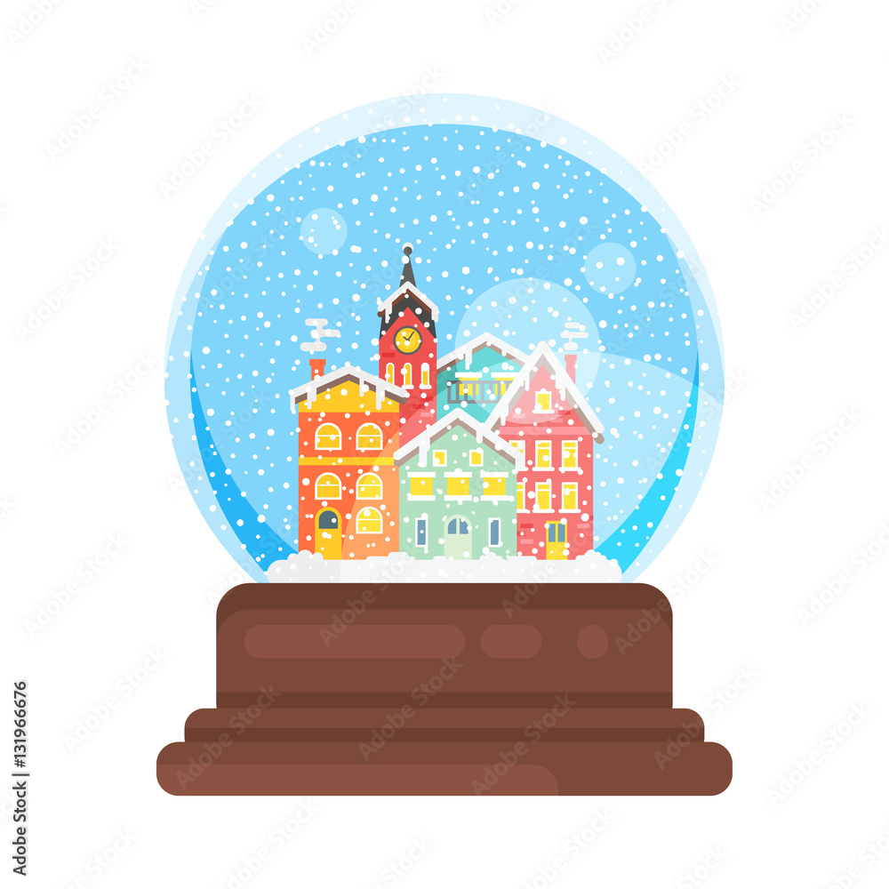 Fototapeta premium Vector flat style snow globe house