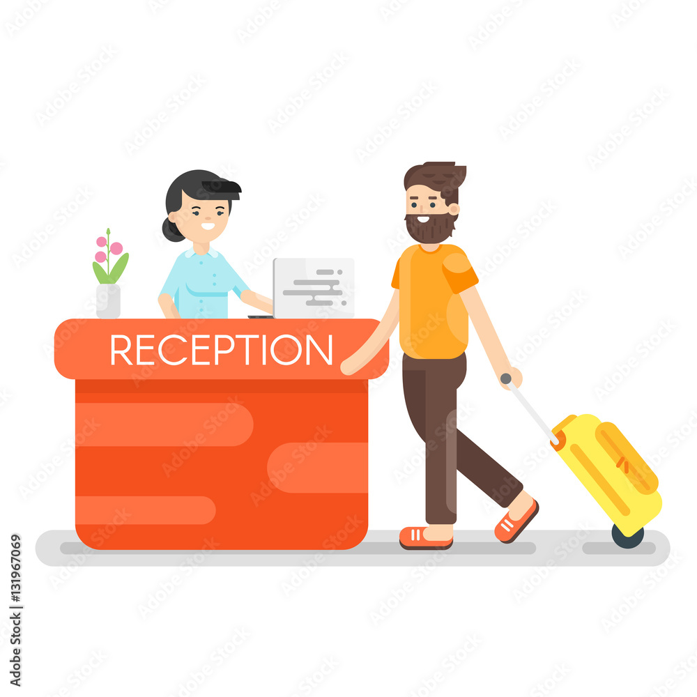 Vector flat style illustration of hotel reception. Vector flat style illustration of hotel reception.