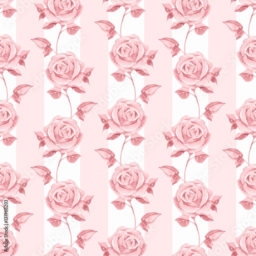 Romantic pattern with roses. Watercolor painting. Pink floral background 08 © Gribanessa