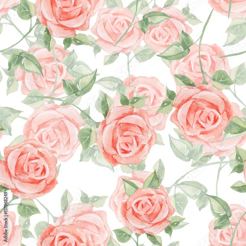 Romantic roses. Seamless floral pattern 14. Watercolor painting © Gribanessa