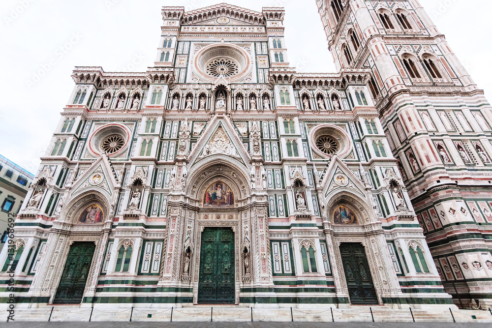 facade of Florence Duomo and campanile in morning