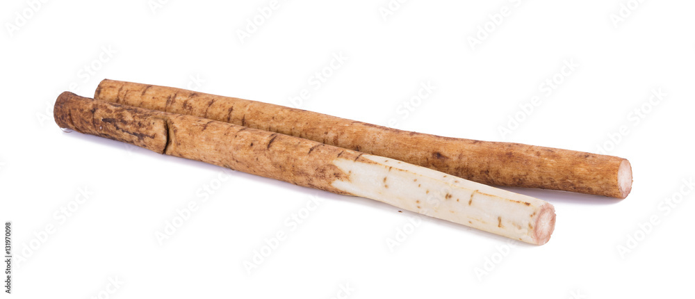 Fresh Burdock roots on white background. Fresh Burdock roots on white background.