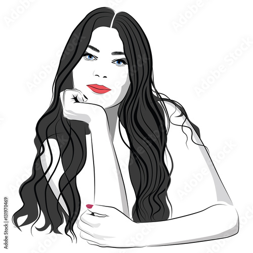 Portrait of a girl with long hair - vector Œ