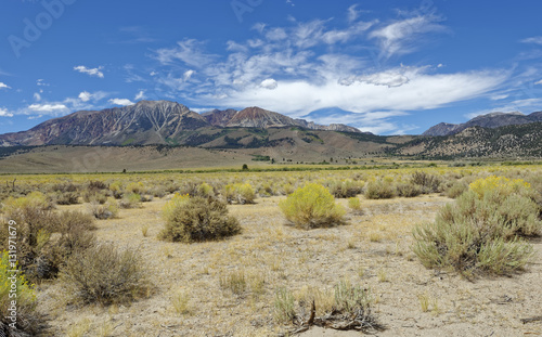 View from Bodie, California of the high desert and the Eastern Sierra Nevada mountains