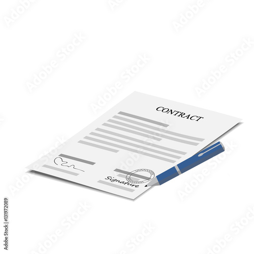 Business contract with signature on black clipboard with pen vector illustration. Contraction icon