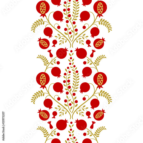 Red pomegranate print. Floral pattern. Vintage vector.