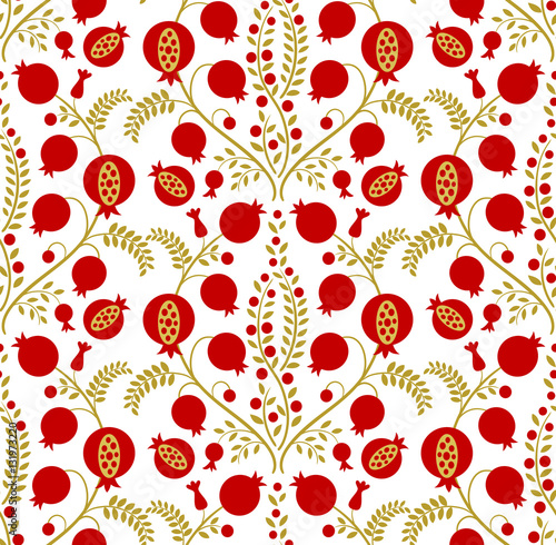 Red pomegranate print. Floral seamless pattern.