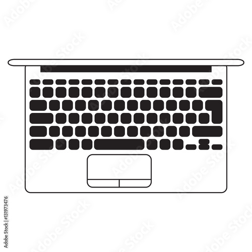 Simple flat laptop illustration, grayscale on white background, top view, outlined