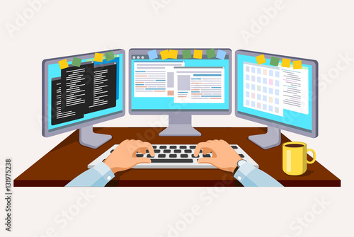 Person working at the computer. 