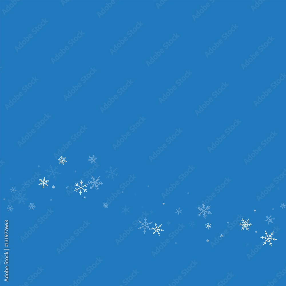 Sparse snowfall. Bottom wave on blue background. Vector illustration.