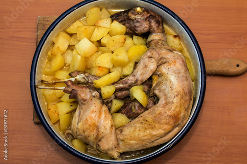 Roasted rabbit on table
