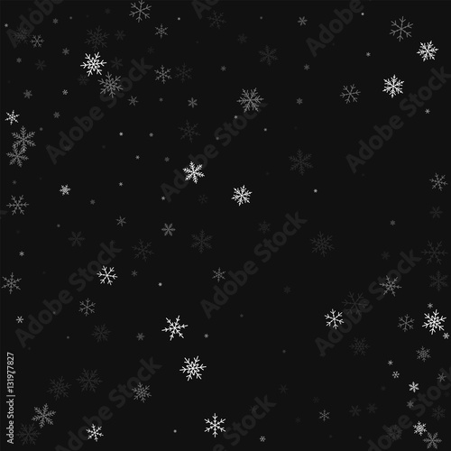 Sparse snowfall. Scatter pattern on black background. Vector illustration.