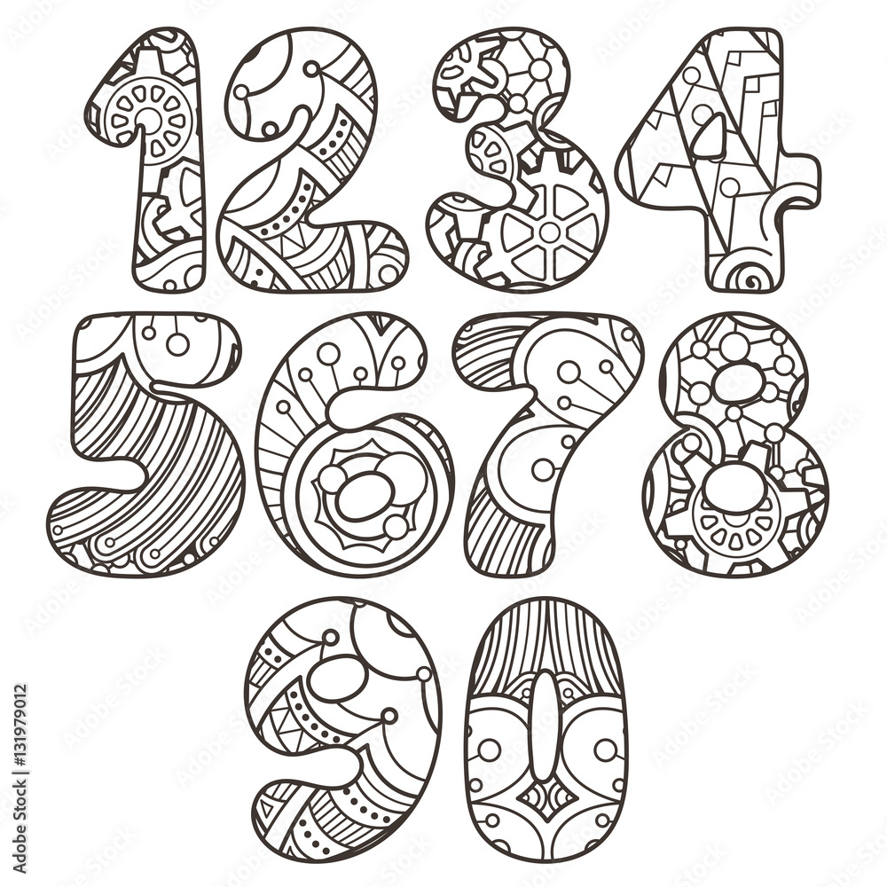 Zentangle numbers set. Collection of doodle numbers with zentangle elements. Vector illustration can be used for web design, booklets, print cards, textile t-shirts, print elements and other. Zentangle numbers set. Collection of doodle numbers with zentangle elements. Vector illustration can be used for web design, booklets, print cards, textile t-shirts, print elements and other.